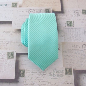 Corbata Mint Tie para hombre, corbata fina de rayas verde menta con bolsillo cuadrado a juego