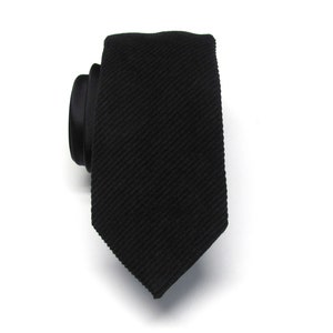 May include: A black ribbed silk tie with a pointed tip.