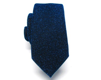 Mens Ties. Necktie Metallic Bling Royal Blue Lamé Narrow Tie with Matching Pocket Square Set