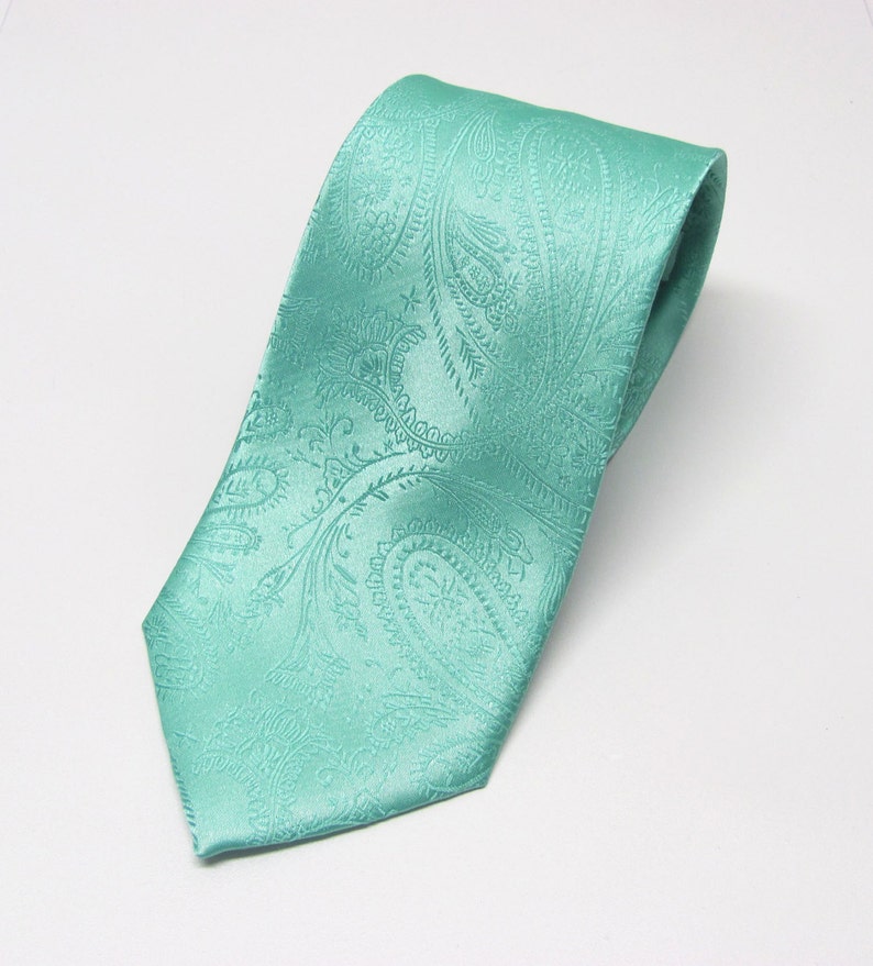 Mens Tie Mint Green Paisley Silk Necktie With Matching - Etsy