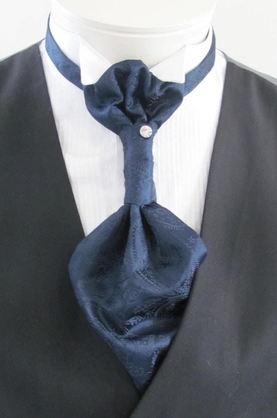 Corbata Ascot azul marino con estampado de cachemira para hombre, preatada,  con bolígrafo de cristal en forma de