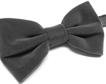 Mens Bowtie. Grey Velvet Bowtie With Matching Pocket Square