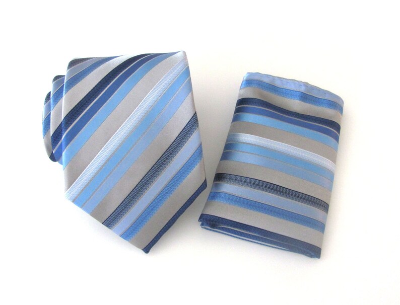 Mens Ties Silver Gray Navy Blue Powder Blue Stripes Necktie Etsy