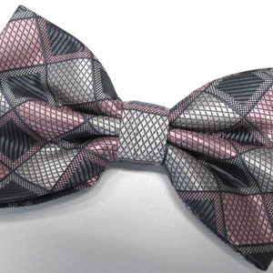 Mens Bowties. Dusty Rose Pink Gray Plaid Checkers Bow tie. With Matching Pocket Square Option image 1