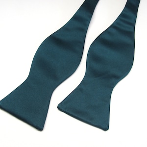 Mens Bowtie. Freestyle Dark Teal Bowties. Dark Teal Self Tie Bow tie With Matching Pocket Square Option