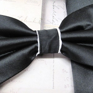 Mens Bow Ties. Black White Bow Tie. Wedding Bow Ties Black and White Bowtie With Matching Pocket Squares image 3