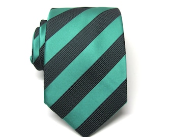 Mens Tie Green and Black Stripes Necktie