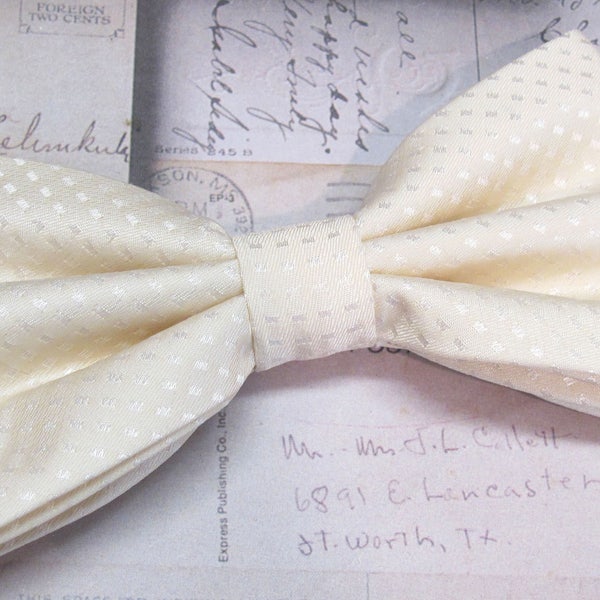 Mens Bowties. Champagne Ivory Cream Bow tie With Matching Pocket Square