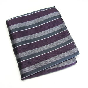 Pocket Square Purple Gray Stripe Hanky Handkerchief