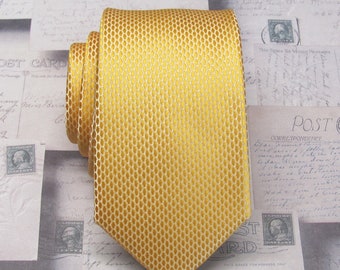 Mens Ties Golden Yellow Neat Pattern Mens Narrow Necktie With Matching Pocket Square Option