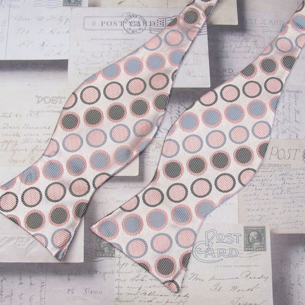 CLEARANCE SALE Mens Self Tie Bow Ties. Pink Gray Brown Polka Dot Free Style Bowtie With Matching Pocket Square