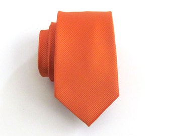 Skinny Tie - Orange Tonal Striped Silk Necktie