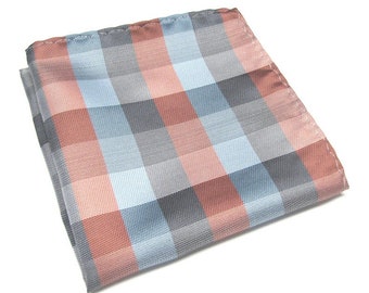 Pocket Square Blue Rust Gray Plaid Hanky