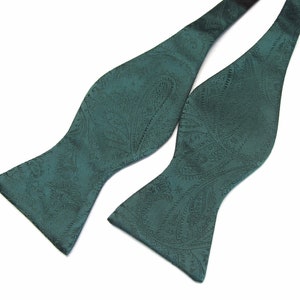 Free Style Mens Bow Tie Dark Forest Juniper Green Paisley Self Tie Bowtie With Matching Pocket Square Option