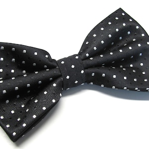 Mens Bowties Black White Dot Bow Tie With Matching Pocket Square