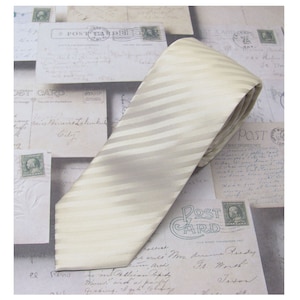 Men&#39;s Tie. Skinny Tie. Champagne Cream Stripes Skinny Necktie