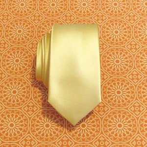 Mens Tie Gold Yellow Silk Skinny Necktie With Matching Pocket Square Handkerchief Option