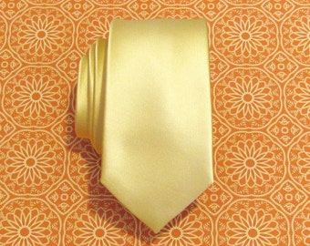 Mens Tie Gold Yellow Silk Skinny Necktie With Matching Pocket Square Handkerchief Option