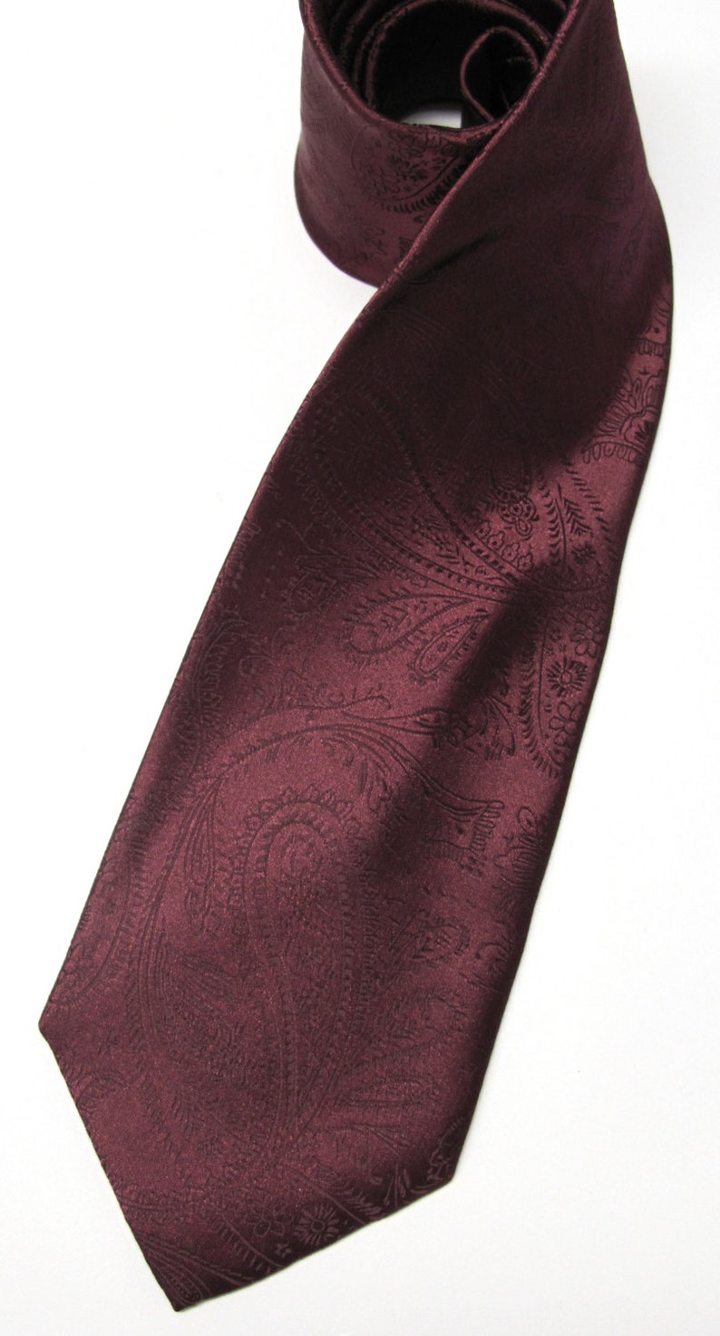 Mens Ties. Wedding Ties. Burgundy Paisley Silk Necktie With Matching Pocket Square Option image 3