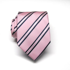 Mint Mens Tie Pink Dark Navy Blue Stripes Mens Necktie With Matching Pocket Square Option