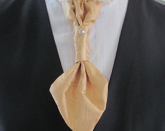 Mens Dusty Gold Paisley Ascot Cravat Pre Tied Mens Ascot With Crystal Stick Pin Formal Ascot