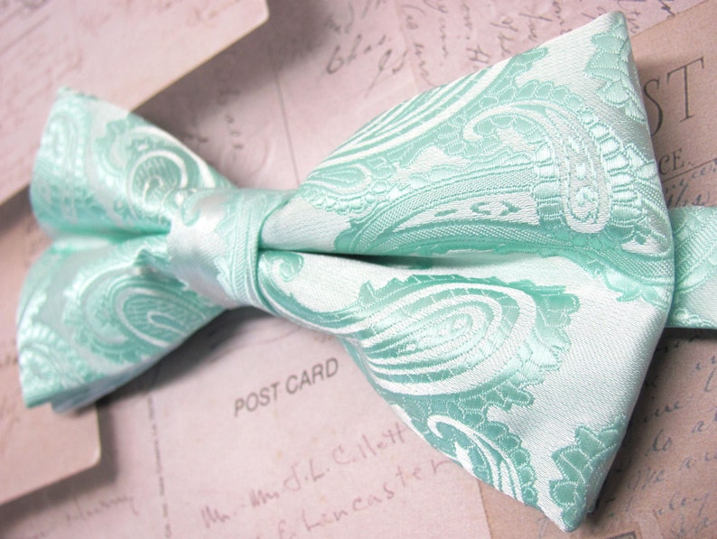 Mens Bowtie. Pastel Mint Green Paisley Bow Tie With Matching - Etsy