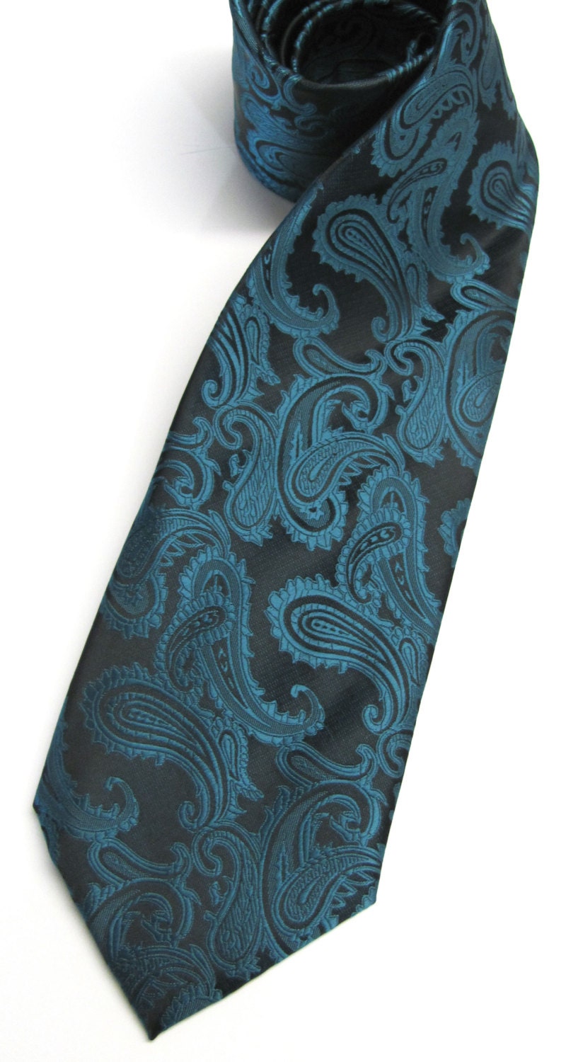 Teal Black Paisley Mens Ties. Wedding Ties Mens Neckties With | Etsy