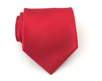 Red Necktie - Red Tone on Tone Striped Silk Tie