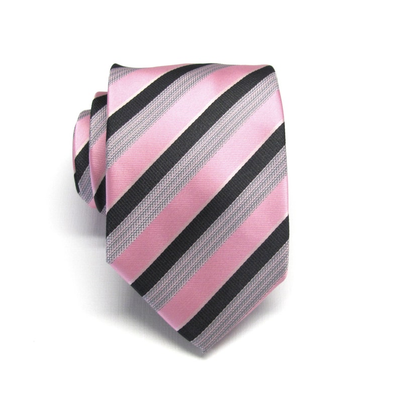 Mens Tie. Pink Black and Gray Stripes Mens Necktie With Etsy