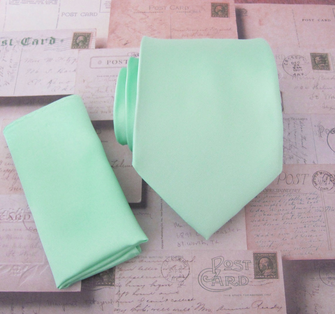 Pastel Mint Green Mens Tie With Matching Pocket Square Etsy