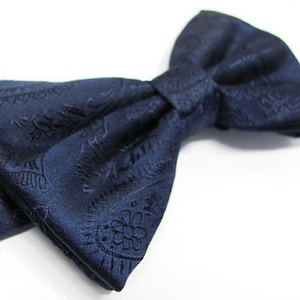 Mens Bowtie. Navy Blue Paisley Bowtie With Matching Pocket Square Option