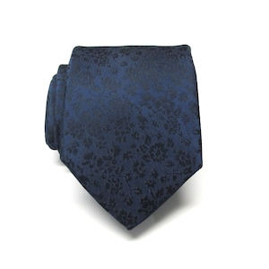 Mens Ties Navy Blue Floral Mens Silk Necktie Wedding Ties With Matching Pocket Square Option image 1