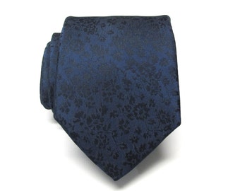 Mens Ties Navy Blue Floral Mens Silk Necktie Wedding Ties With Matching Pocket Square Option