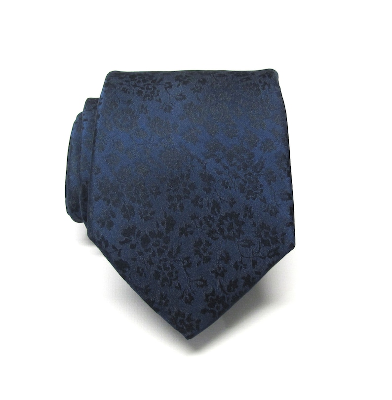 Mens Ties Navy Blue Floral Mens Silk Necktie Wedding Ties With Matching Pocket Square Option image 1