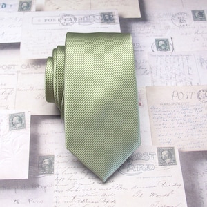Mens Tie Pale Olive Sage Green Stripes Skinny Necktie With Matching Pocket Square Option