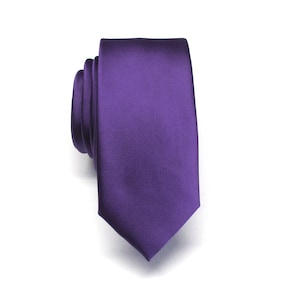 Mens Necktie Royal Purple Skinny Tie With Matching Pocket Square Option