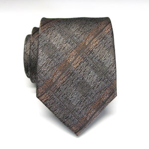 Mens Tie Brown Rust Plaid Necktie With Matching Pocket Square Option