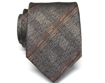 Mens Tie Brown Rust Plaid Necktie With Matching Pocket Square Option