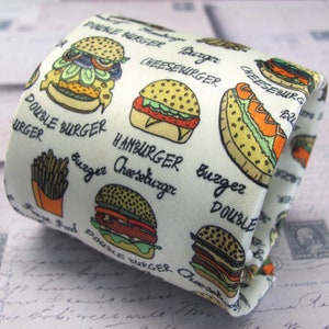 Ivory Tie Hamburger Pizza Hot Dog Fries Fast Food Design Necktie