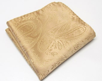 Pocket Squares Silk Dusty Gold Paisley Hanky Handkerchief