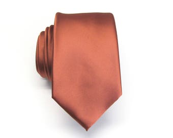 Narrow Copper Rust Brown Ties With Matching Pocket Square Handkerchief Option Inspired by David's Bridal Cinnamon