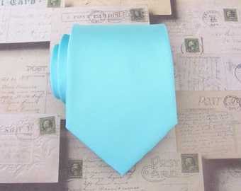 Necktie Pool Blue Robin Blue Eggs Blue Mens Tie With Matching Pocket Square Set Inspired by Alfred Angelo's Blue Box Handkerchief Option