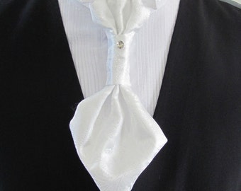 Mens White Paisley Ascot Cravat Pre Tied Mens Ascot With Crystal Stick Pin Formal Ascot