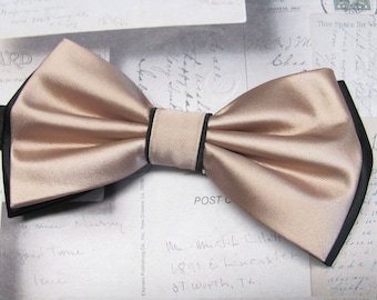 Mens Bow Ties Rose Gold Black Bow Tie. Wedding Bow Ties Rose Gold Pink and Black Bowtie With Matching Pocket Squares