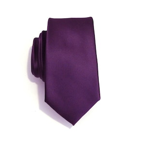 Necktie Eggplant Purple Skinny Silk Mens Tie With Matching Pocket Square Handkerchief Option