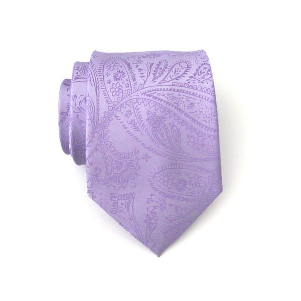 Lavender Tie. Necktie Lavender Purple Paisley Mens Tie With Matching Pocket Square Option