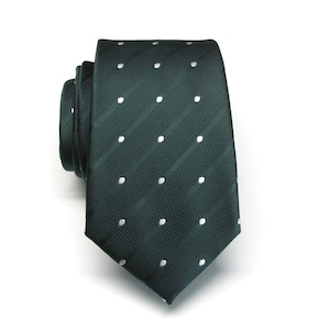 Dark Forest Juniper Green White Dot Slim Modern Fit Necktie with Matching Pocket Square Option