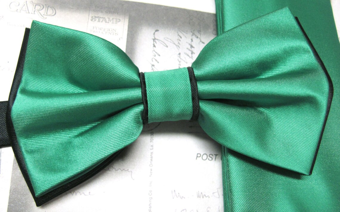 Mens Bow Ties. Kelly Green Black Bow Tie. Wedding Bow Ties Etsy