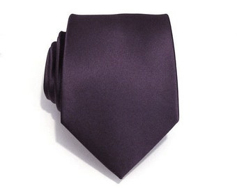 Mens Tie Grape Plum Purple Silk Necktie With Matching Pocket Square Handkerchief Inspired by David's Bridal's Plum