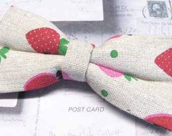 Strawberry Apple Cotton Linen Red Pink Summer Fruits Cartoon Bowtie